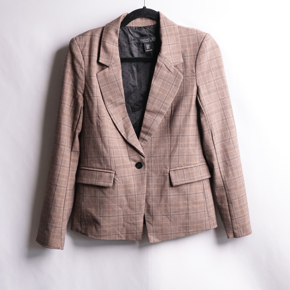 Rachel Zoe Womens XS Brown‎ Plaid Single Button Tailored Blazer Jacket Academia